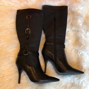Black Multi Fabric Marnette Knee High Boots